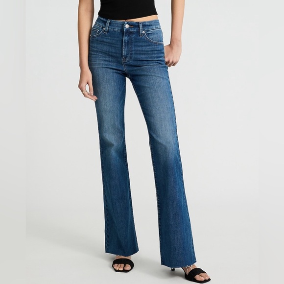NWT Express ‘70s Flare Raw Hem Mid Rise Blue Jeans | Size 8R - Picture 1 of 10